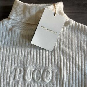 NWT EMILIO PUCCI Cream Ribbed Turtleneck Sweater (Girls)